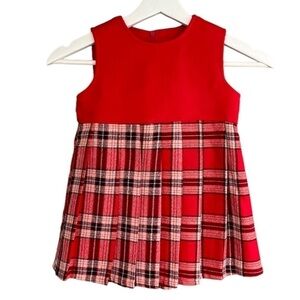 VINTAGE Dress Pleated Red Tartan Plaid Pinafore with Tie Girls Toddler Size 3T